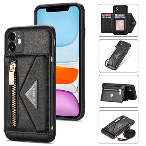 Triangle Crossbody Zipper Wallet Card Leather Case For iPhone 11 Pro