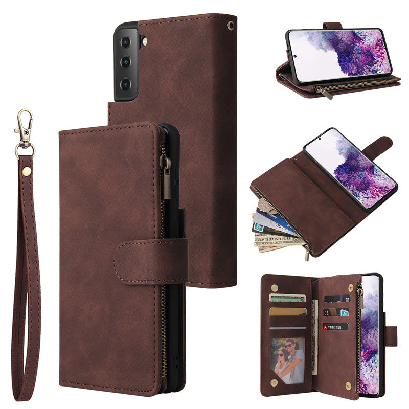 Soft Leather Zipper Wallet Flip Multi Card Slots Case For Samsung S21 Series