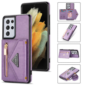Triangle Crossbody Zipper Wallet Card Leather Case For Samsung Galaxy S21Ultra