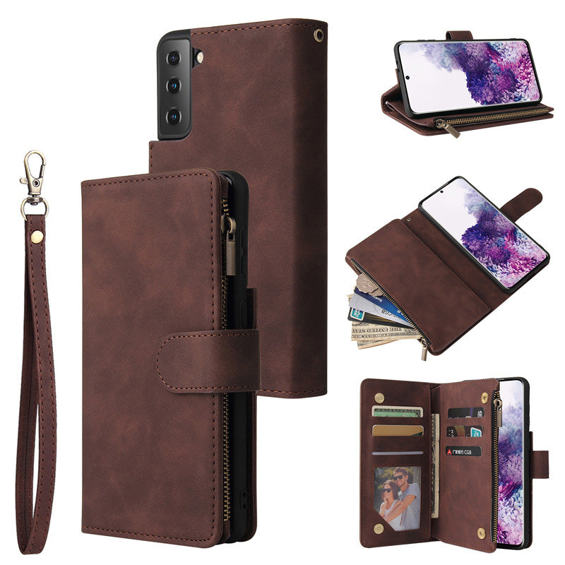 Soft Leather Zipper Wallet Flip Multi Card Slots Case For Samsung