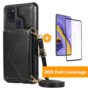 Triangle Crossbody Multifunctional Wallet Card Leather Case For Samsung A21S