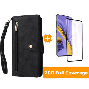 Rivet Buckle Zipper Wrist Strap Wallet Leather Case For Samsung Galaxy S20