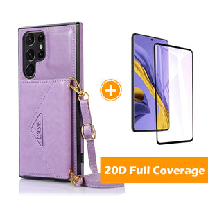 Triangle Crossbody Multifunctional Wallet Card Leather Case For Samsung Galaxy S22Ultra