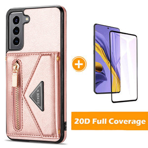 Triangle Crossbody Zipper Wallet Card Leather Case For Samsung Galaxy S21PLUS 5G