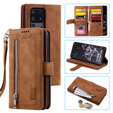 Load image into Gallery viewer, Nine Card Zipper Retro Leather Wallet Phone Case For Samsung Galaxy S20