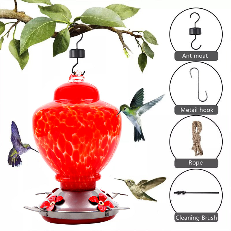 Hand Blown Glass Hummingbird Feeder  - 38 Ounces 