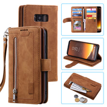 Charger l&#39;image dans la galerie, 【2021 Nouveau】 Nine Carte Zipper Case de téléphone de portefeuille en cuir rétro pour Samsung S8 Plus