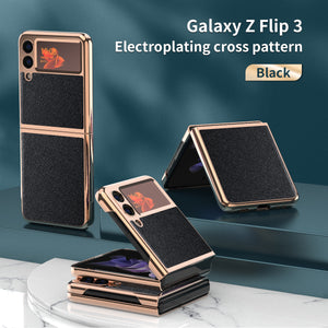 Luxury Leather Samsung Z Flip3 5G Folding Electroplating Protective Case