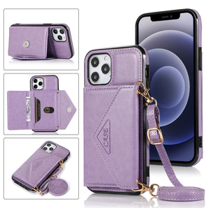 Triangle Crossbody Multifunctional Wallet Card Leather Case For iPhone 12 ProMax