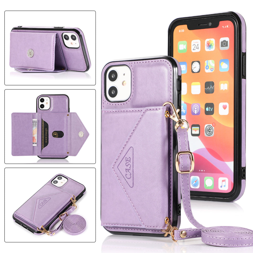 Triangle Crossbody Multifunctional Wallet Card Leather Case For iPhone 12mini