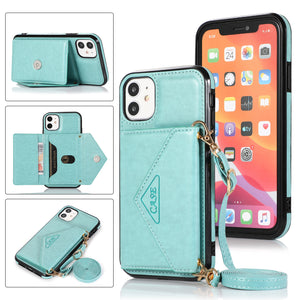 Triangle Crossbody Multifunctional Wallet Card Leather Case For iPhone 12mini