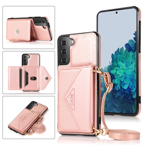 Triangle Crossbody Multifunctional Wallet Card Leather Case For Samsung S21 Series