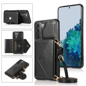 Triangle Crossbody Multifunctional Wallet Card Leather Case For Samsung S21 Series
