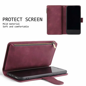 2021 New Soft Leather Zipper Wallet Flip Multi Card Slots Case For iPhone
