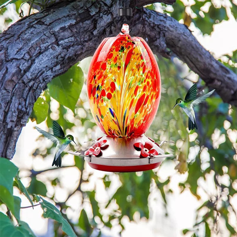 Hummingbird Feeder Hand Blown Glass - 25 Ounces