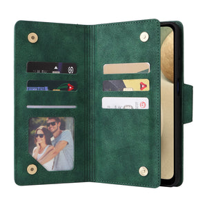 Rivet Buckle Zipper Wrist Strap Wallet Leather Case For Samsung Galaxy A12