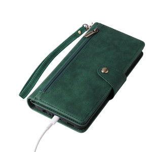 Rivet Buckle Zipper Wrist Strap Wallet Leather Case For Samsung Galaxy A12