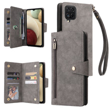 Load image into Gallery viewer, Rivet Buckle Zipper Wrist Strap Wallet Leather Case For Samsung Galaxy A12