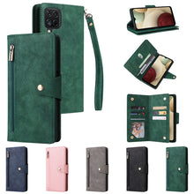 Load image into Gallery viewer, Rivet Buckle Zipper Wrist Strap Wallet Leather Case For Samsung Galaxy A12
