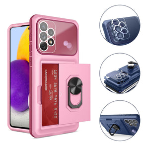 Luxury Lens Protection 3-in-1 Card Ring Phone Case For Samsung Galaxy A32 5G
