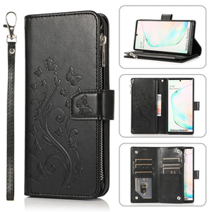 Luxury Zipper Leather Wallet Flip Multi Card Slots Case For Samsung Galaxy NOTE10Plus