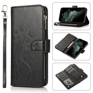 Luxury Zipper Leather Wallet Flip Multi Card Slots Cover Case For iPhone 12Mini