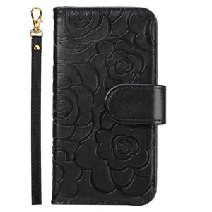 Camellia Embossed Flip Card Phone Case For Samsung Galaxy S10