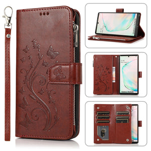 Luxury Zipper Leather Wallet Flip Multi Card Slots Case For Samsung Galaxy NOTE10