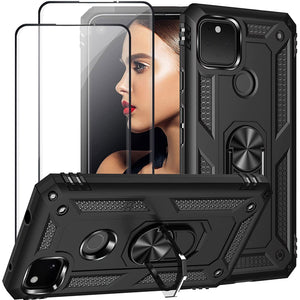 2022 Luxury Armor Ring Bracket Phone case For Google Pixel 4A With 2-Pack Screen Protectors