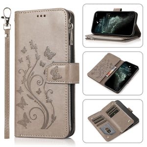 Luxury Zipper Leather Wallet Flip Multi Card Slots Cover Case For iPhone 12Pro