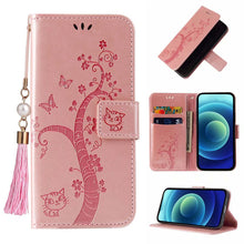 Load image into Gallery viewer, Lovely Butterfly Tree Cat Design PU Leather Wallet Flip Cover Case For Samsung S21