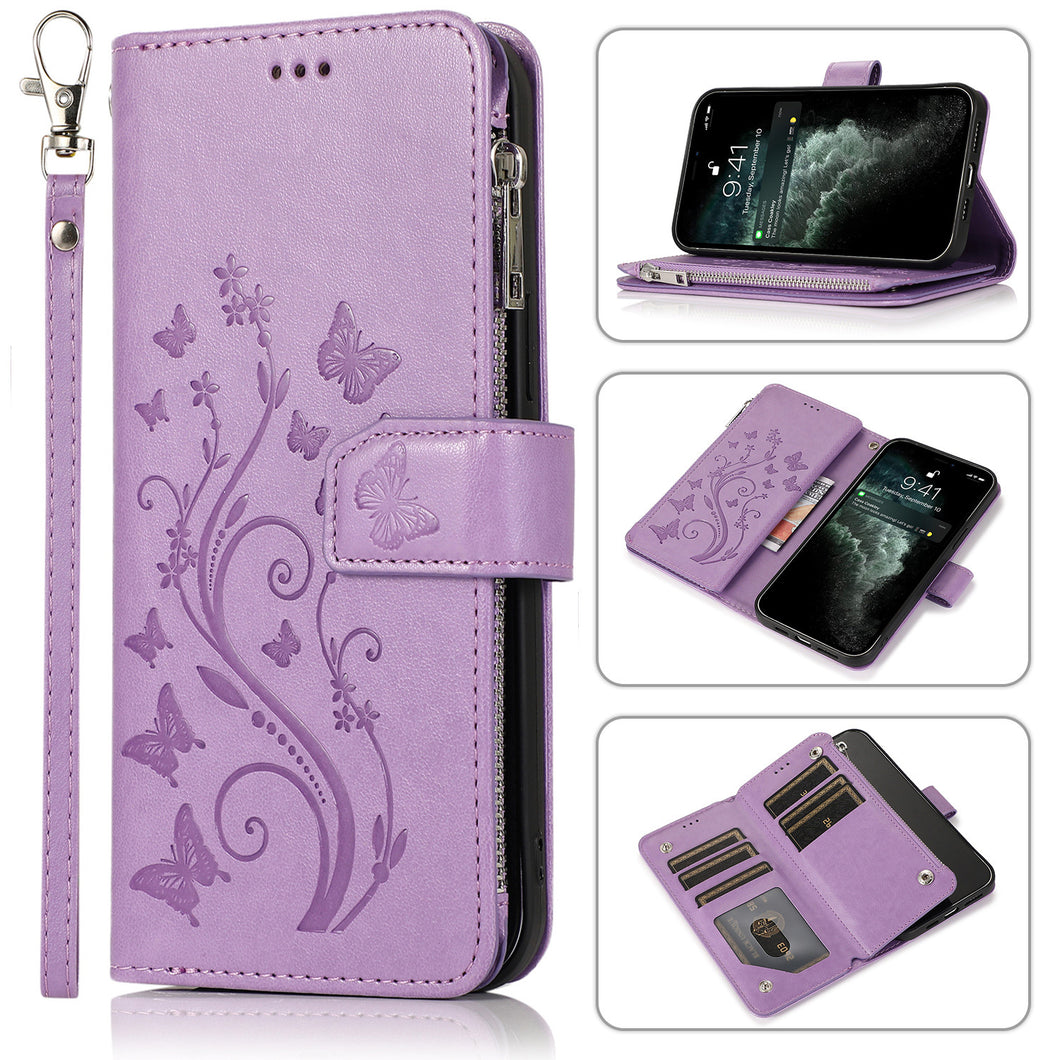 Portefeuille en cuir à fermeture à glissière de luxe Flip Multi Card Slots Cover Cover pour iPhone 12mini