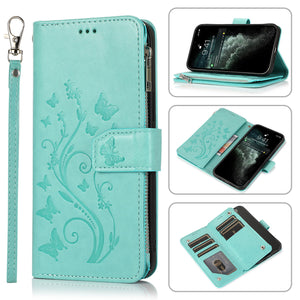 Portefeuille en cuir à fermeture à glissière de luxe Flip Multi Card Slots Cover Cover pour iPhone 12mini