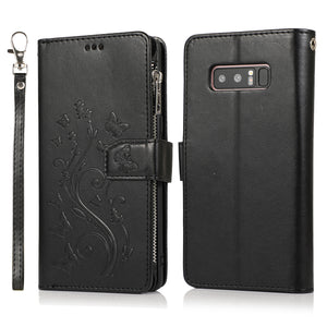 Portefeuille en cuir à fermeture à glissière de luxe Flip Multi Card Slots Cas pour Samsung Galaxy Note8