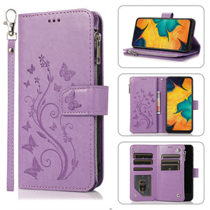 Luxury Zipper Leather Wallet Flip Multi Card Slots Case For Samsung Galaxy A20/A20E