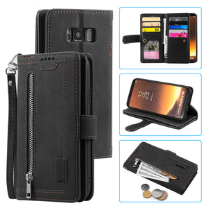 【2021 Nouveau】 Nine Carte Zipper Case de téléphone de portefeuille en cuir rétro pour Samsung S8 Plus