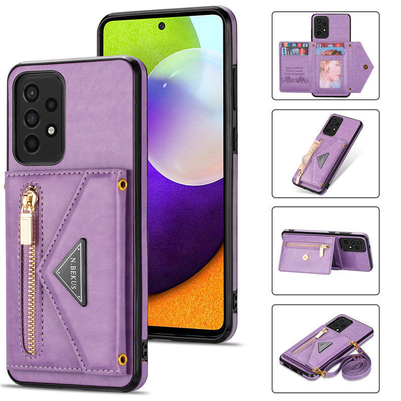 Triangle Crossbody Zipper Wallet Card Leather Case For Samsung Galaxy A52(5G)