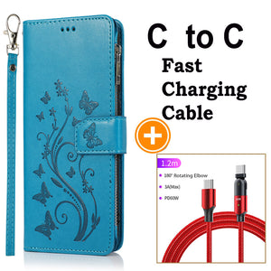 Luxury Zipper Leather Wallet Flip Multi Card Slots Cover Case For Samsung S21Ultra