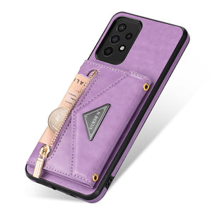 Triangle Crossbody Zipper Wallet Card Leather Case For Samsung Galaxy A52(5G)