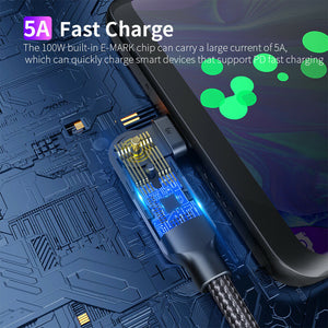 60W / 100W USB C à C câble à 180 ° Rotation, type C PD PD Fast Chargement Câble tressé cordon