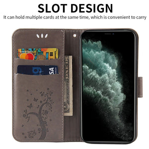 Lovely Butterfly Tree Cat Design PU Leather Wallet Flip Cover Case For Samsung S21